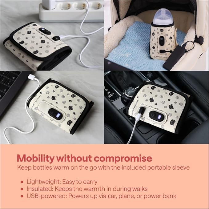 Portable Baby Bottle Warmer for Breastmilk & Formula – 4-in-1 Defrost, Food and Breast Milk Warming, Thermos – On The Go Heater for Travel, Car, Home – Portable Milk Warmer for Baby