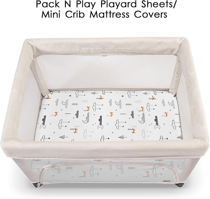 Pack n Play Sheets, BROLEX 2 Pack Mini Crib Sheets,Stretchy Portable Fitted Playard Sheet Set, Convertible Playard Mattress Cover,Ultra Soft Breathable Material,Starsmoon Balloon