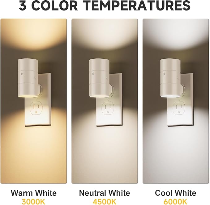 NIORSUN Night Lights Plug into Wall, Dimmable with 3 Color Modes & Auto On/Off Sensor, Ultra-Slim Nightlight for Hallway, Bathroom, Bedroom, Nursery, Kitchen (4 Pack, White)