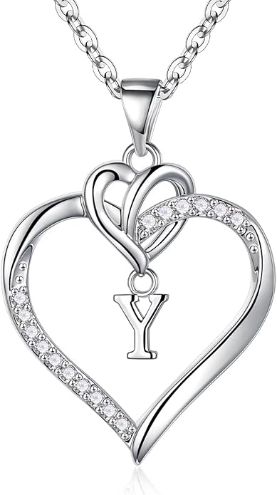 STORUP Heart Initial Necklaces for Women Girls, 14K Gold Plated Cubic Zirconia Heart Initial A-Z Pendant Necklace Dainty Heart Necklaces for Women Teen Girl Jewelry Birthday Gifts
