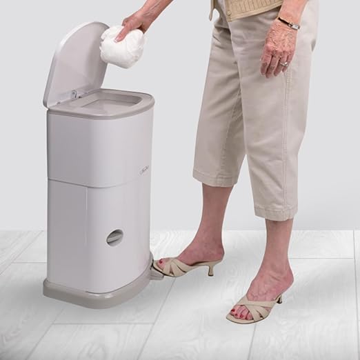 Janibell Akord Slim Adult Diaper Disposal System 7 Gallon Odor Locking Double-Sealed Adult Diaper Pail with Hands-Free Foot Pedal, Holds 22 Large Briefs, Continuous Liner, Durable ABS Resin