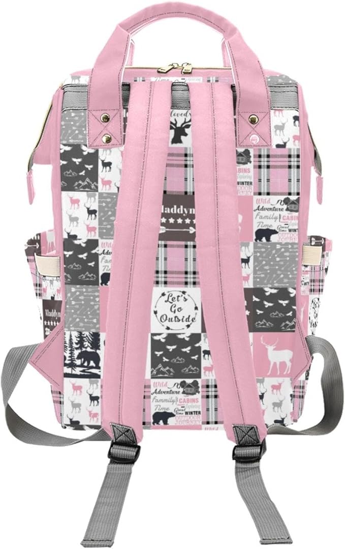 Woodland Pink Personalized Diaper Bag with Custom Name – Custom Baby Tote Backpack for Mom, Unique Gift for New Parents, Baby Shower Essentials