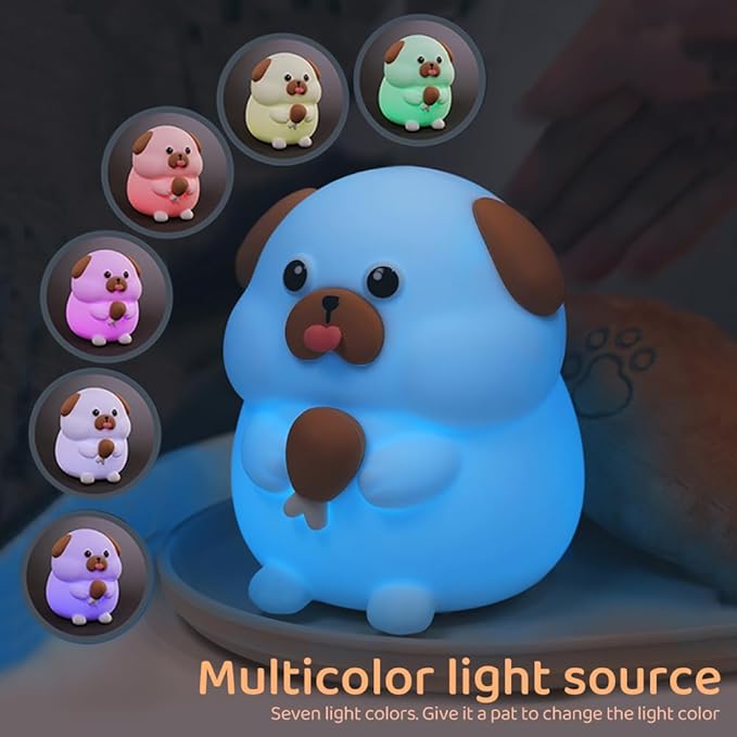 S NMT Cute Dog Silicone Night Light 7 Colors Changeable 3 Brightness Rechargeable Timing Sleeping Lamp Kawaii Cordless Night Lights for Kids Room Decor