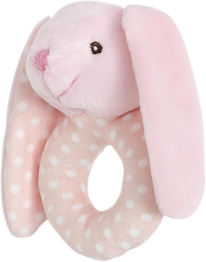 CREVENT Cozy Plush Baby Security Blanket Loveys for Baby Girls Boys, Stuffed Animal Ring Rattle Shaker Toy for Newborns (Bunny + Handbell)