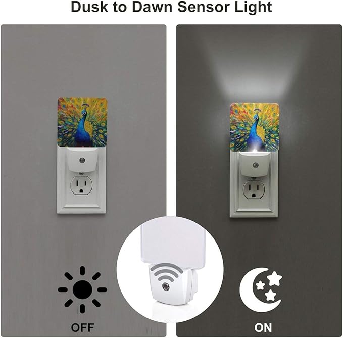 Led Night Light, Abstract Peacock Decorative Plug in Nightlights,with Smart Auto Dusk to Dawn Night Light for Bedroom, Kitchen, Nursery, Bathroom