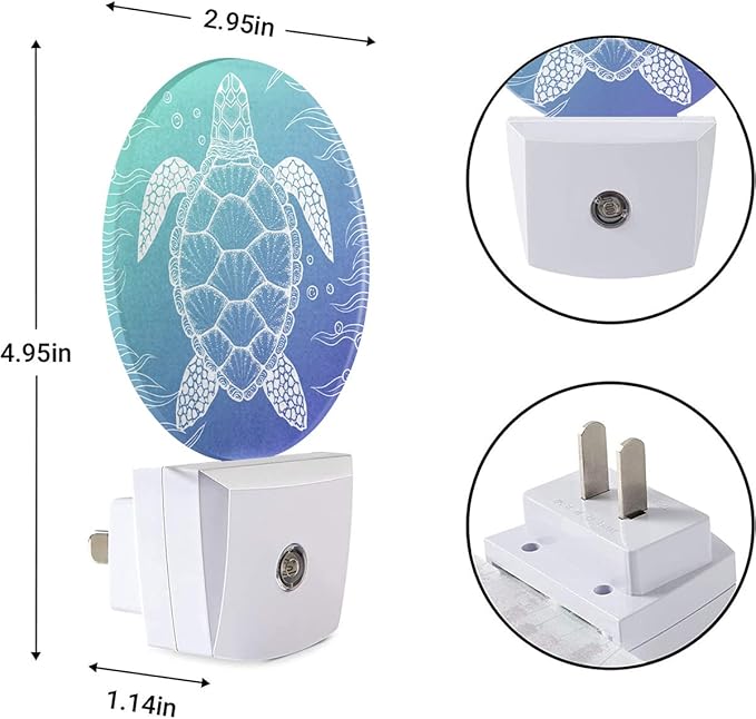 EKOBLA Blue Sea Turtle Night Light Summer Turtle Underwater Vintage Night Lights Plug into Wall Ocean Themed Led Lamp Home Decor for Living Room Bedroom, 0.5W Nightlight