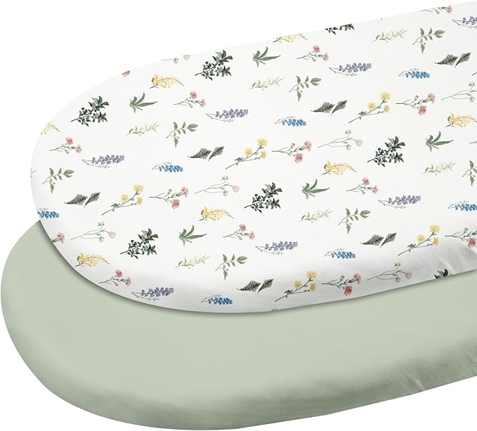 Gllquen Baby Bassinet Sheets 2 Pack, 100% Organic Cotton Bassinet Fitted Sheets for Girls Boys, Soft & Breathable Unisex Baby Mattress Sheet for Standard Bassinets 33"x17"(Green)