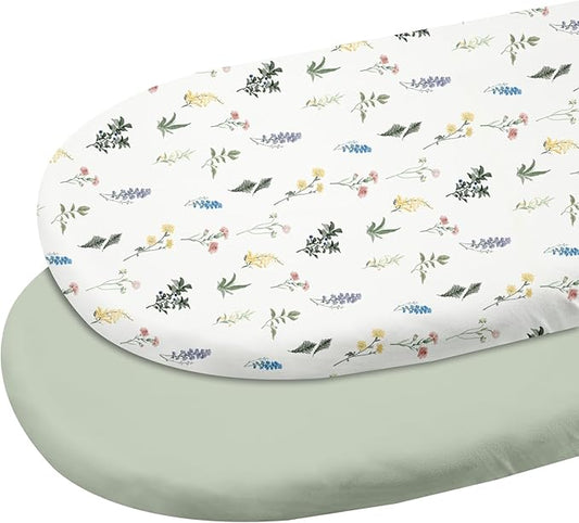 Gllquen Baby Bassinet Sheets 2 Pack, 100% Organic Cotton Bassinet Fitted Sheets for Girls Boys, Soft & Breathable Unisex Baby Mattress Sheet for Standard Bassinets 33"x17"(Green)