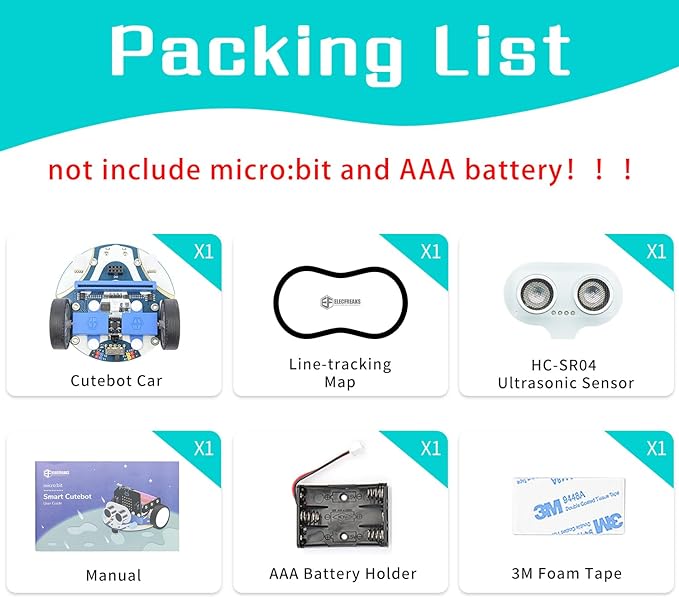 ELECFREAKS microbit Mini Cutebot Kit Compatible with BBC Micro:bit V2 and V1, DIY Programmable Robot Car Kit, STEM Educational Project, Graphical Makecode Coding Car(Without Micro:bit and AAA Battery)