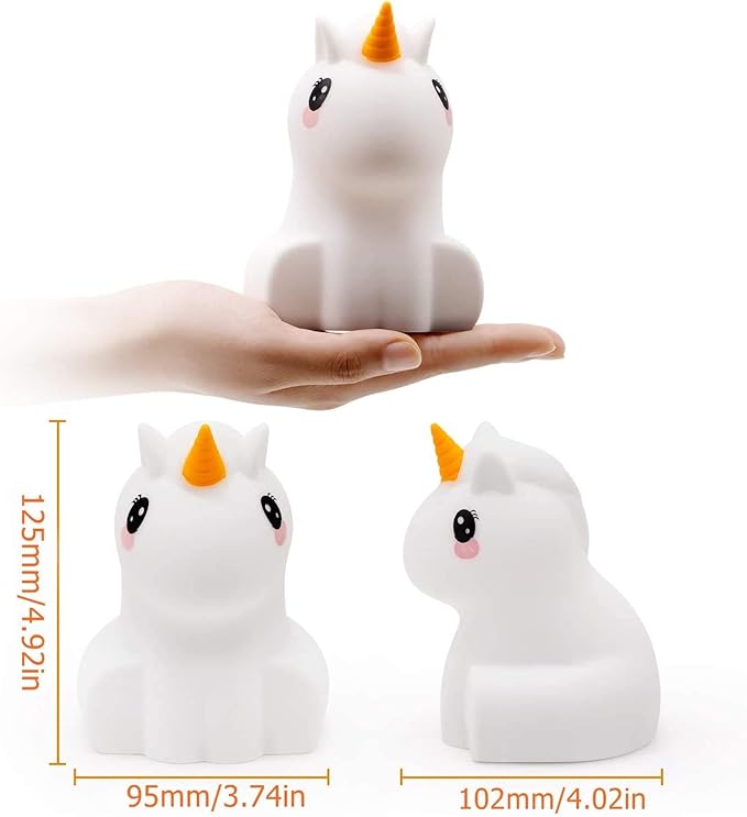 Night Light Kids, Safe Soft Silicone Bedside Lamp, Baby Nursery Lamp, 9 Colors with Remote Control, USB Rechargeable LED Multicolor Lamp for Children/Bedroom/Child Gift - Medium Unicorn