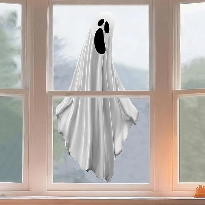 Halloween Window Clings for Glass 1 Sheets Ghost Reusable Window Decals Spooky Window Stickers for Halloween Fall Party Supplies Home School Office Glass Decorations