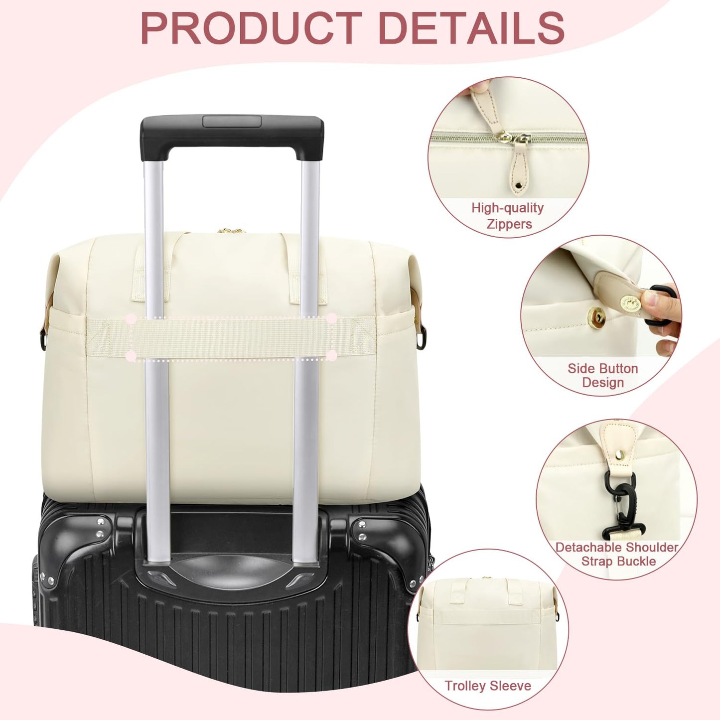 Diaper Tote, Baby Bags with Pacifier Case, Shoulder Straps, Stroller Clips, Waterproof Mommy Bag - Medium, White