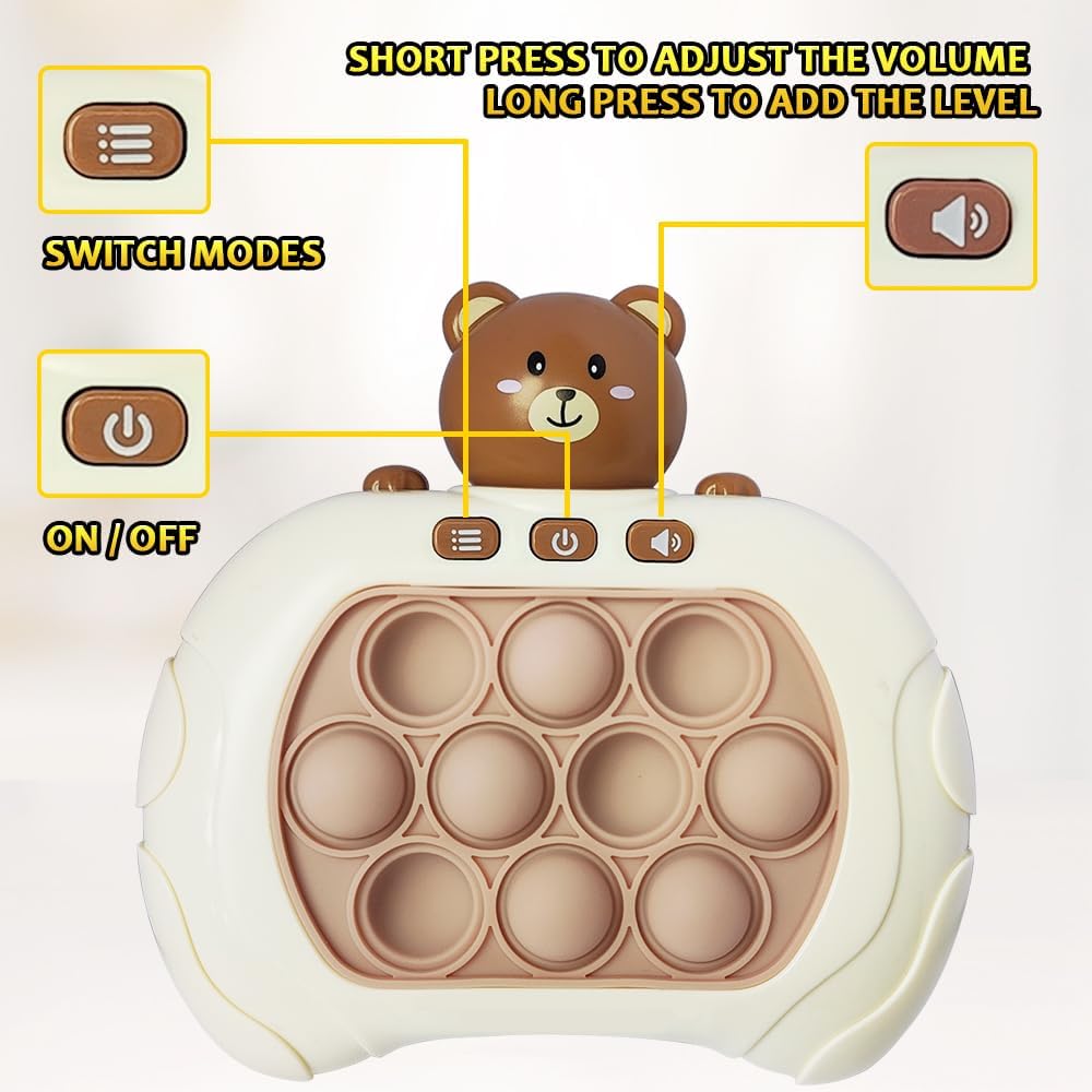 Fidget Game Toys, Quick Push Game, Bubble Stress Light Up Game, Autism Sensory Toys Mini Games Gifts for Boys, Girls, Teens (Brown)