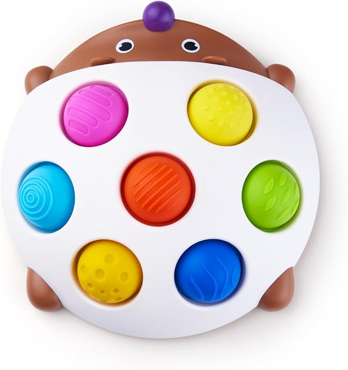 LiKee Fidget Popper Sensory Baby Toys for 10+ Months, Push and Popping Busy Board, Montessori Toys for 1+ Years Old, Airplane Car Travel Toy for Toddlers 1-3 Stress Relief (Hedgehog)