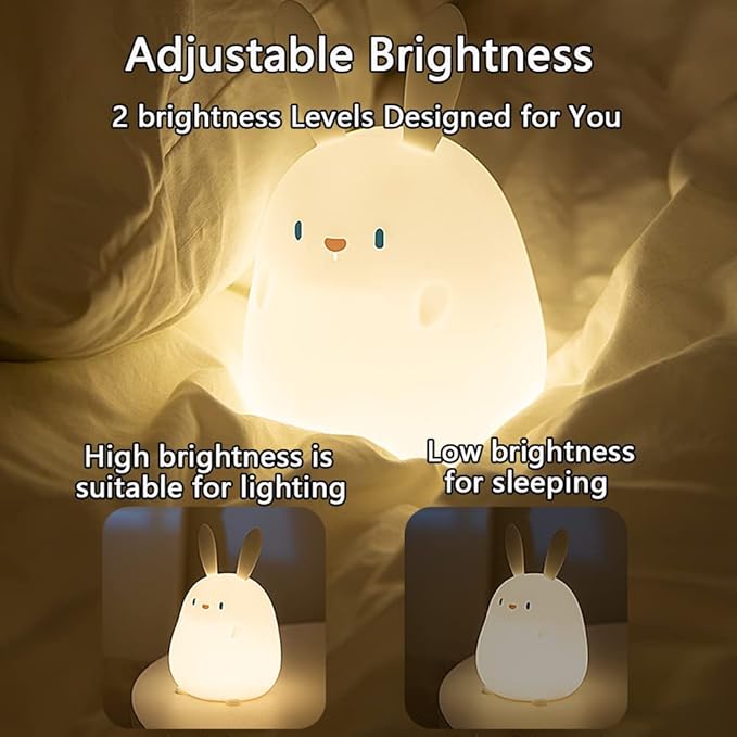 LED Cute Rabbit Night Light, Cute Silicone Bunny Lamp and Animal NightLight,LED Squishy Animal Light for Sleep,Kawaii Bedside Lamp Room,Rechargeable Bedside Touch Silicone Lamp (Rabbit)