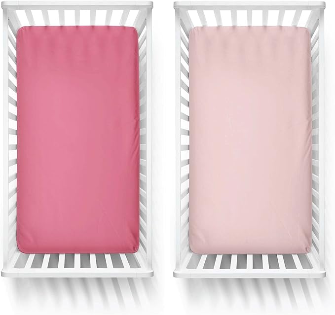 Featherhead™ 2-Pack Fitted Crib Sheets - 100% Cotton - 52" x 28" x 9" for Standard Crib and Toddler Mattress (Percale Pink)