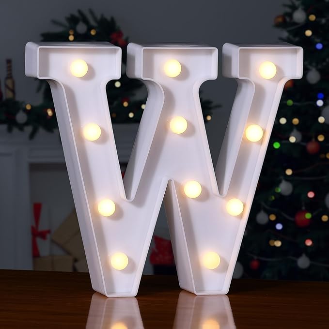 Foaky LED Letter Lights Sign Marquee Light Up Letters Sign for Night Light Wedding/Birthday Party Battery Powered Christmas Lamp Home Bar Decoration(W)