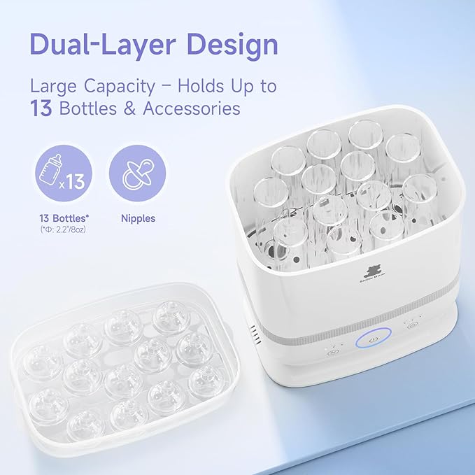 Snow Bear Baby Bottle Sterilizer and Dryer with Touchscreen, 6-in-1 Steam Bottle Sterilizer for Baby Bottles Pacifier, Breast Pump Part, 13 Bottles Extra-Large Capacity for Fast Drying Baby Essential