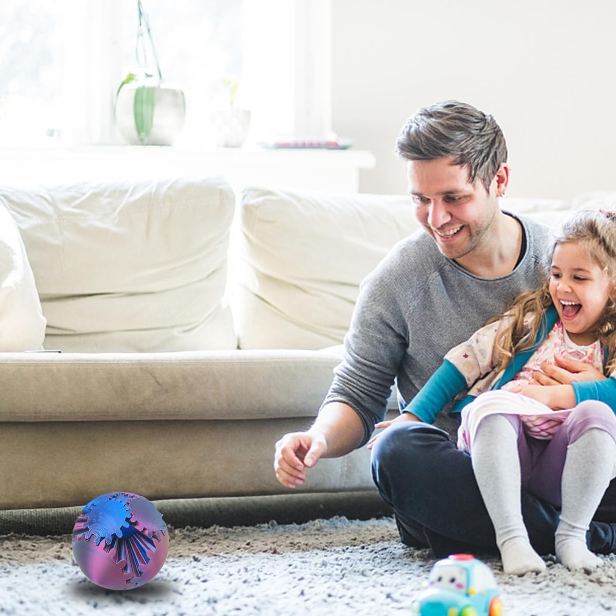 Gear Ball - 3D Printed Gear Ball Spin Ball or Cube Fidget Toy, Gear Ball Fidget Toy, Stress Ball, GearSphere Desk Toy, Gear Toy for Stress and Anxiety Relaxing (Purple, 8cm)