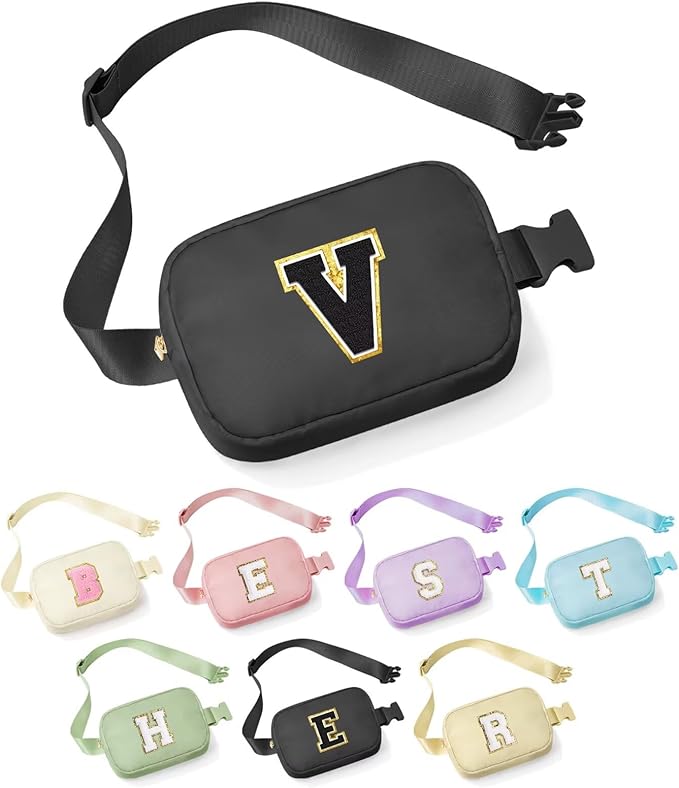 YOOLIFE Retirement Gifts for Women - Teacher Appreciation Gifts for Women Teacher Retirement Gifts for Women Teacher Bag Teacher Gifts from Students, Initial Crossbody Bag Belt Bag, Black V