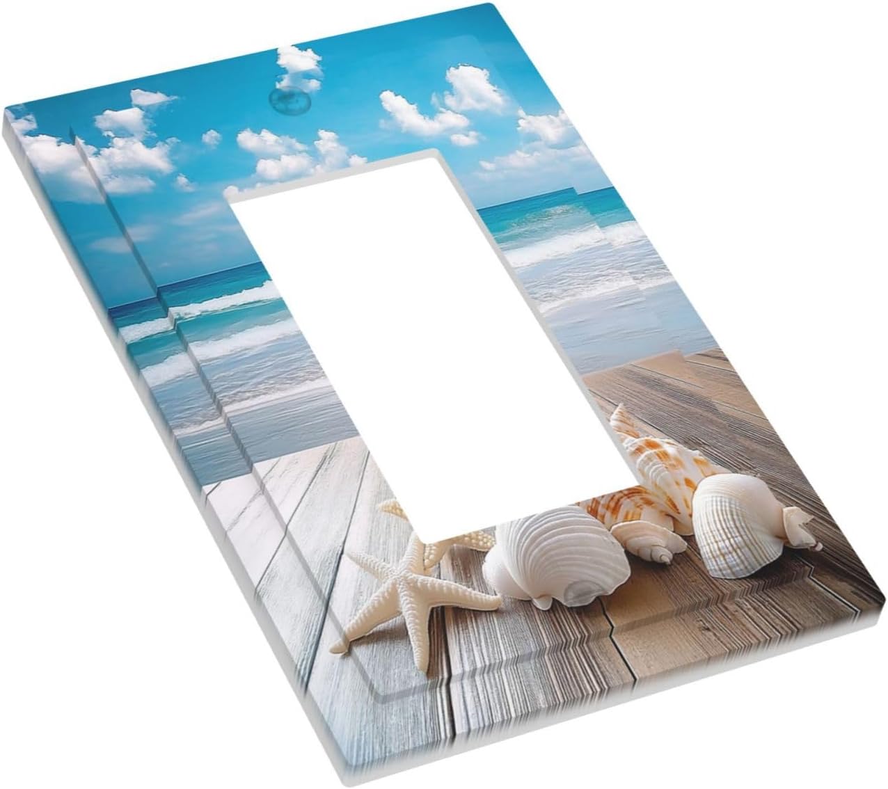 Decorative Outlet Covers Beach Waves Brown Wood Starfish Shells 1 Gang Single Rocker Light Switch Cover Plate Wall Plates Gfci Faceplate For Bathroom Living Room Decor