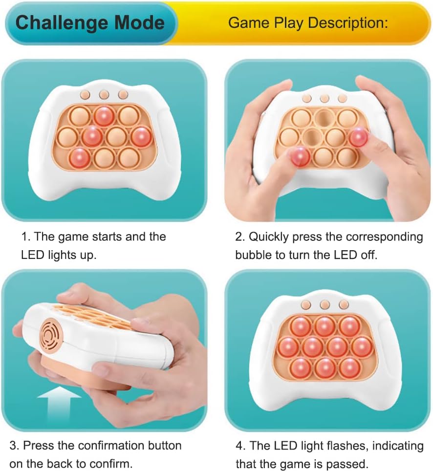 Pop Quick Push Game Console Series Toys for Kids, Interesting Push Bubble Fidget Stress Relief Toys, Puzzle Pop Light Up Game Toys for Boys and Girls Aged 3-10 (Red)