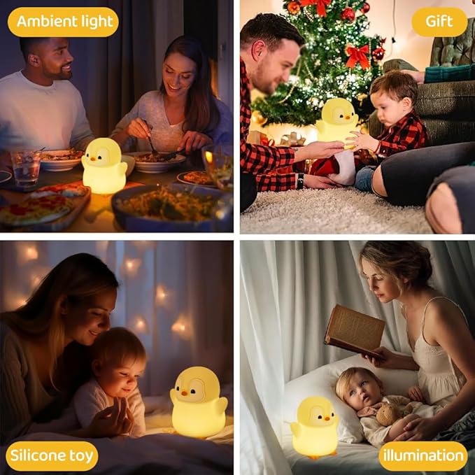 Novelty Soft Penguin Silicone Night Light for Kids Room, Rechargeable Nursery Sleeping Nightlights, 2 Level Lighting Mode Table Lamp for Breastfeeding Toddler Decoration Kids Gifts