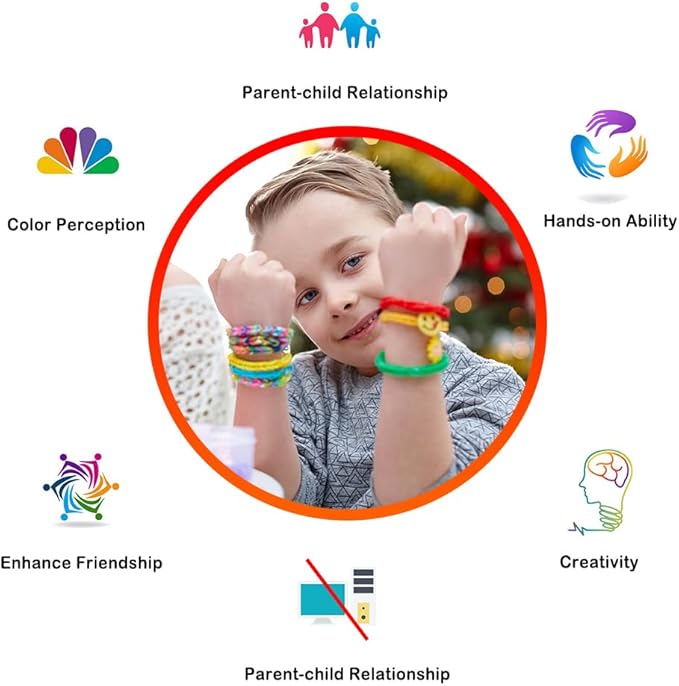 INSCRAFT 18975+ Loom Rubber Bands Kit in 37 Colors, 600 S-Clips, 252 Beads, 10 Backpack Hooks, 8 Crochet Hooks, 5 tassels and Letter Stickers, Bracelet Making Kit for Kids