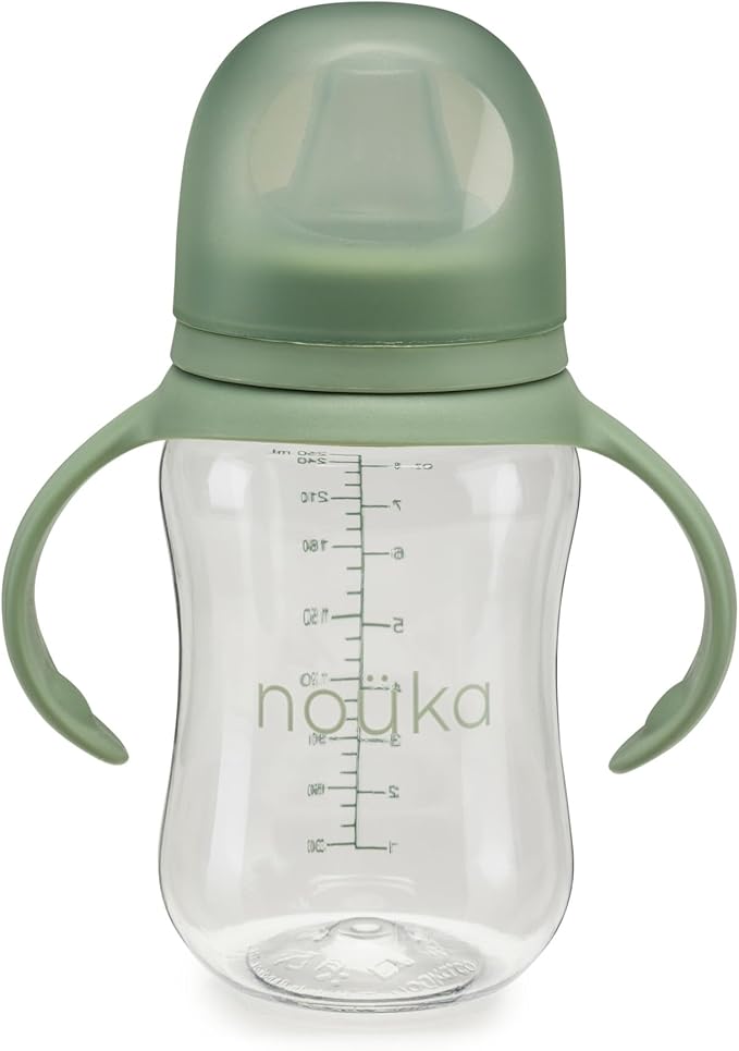 nouka Soft Spout Tritan Sippy Cup | Leak Proof and Easy Grip | Removable Handles | Moss