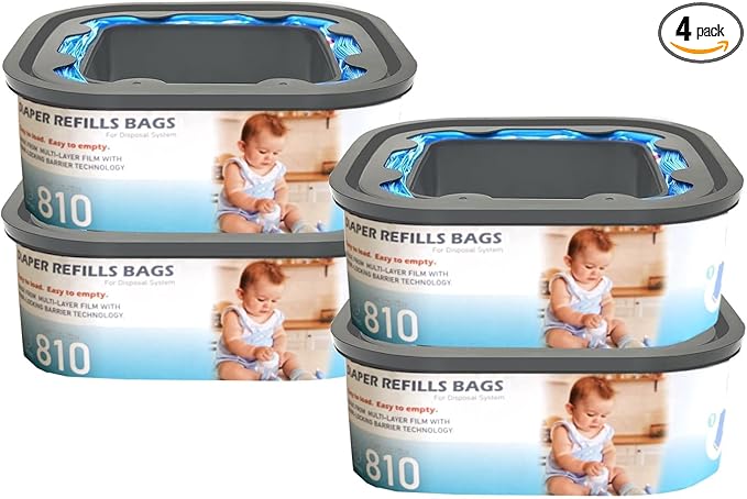 Jumbo Square Refills Disposal Bags Refill Compatible with Diaper Genie Compact and Select Pails(Not Fit Classic Version Pails),with Continuous Film,HoldUp to 810 Newborn-Sized Diapers Per Refill,4Pack