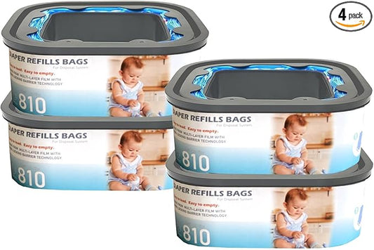 Jumbo Square Refills Disposal Bags Refill Compatible with Diaper Genie Compact and Select Pails(Not Fit Classic Version Pails),with Continuous Film,HoldUp to 810 Newborn-Sized Diapers Per Refill,4Pack
