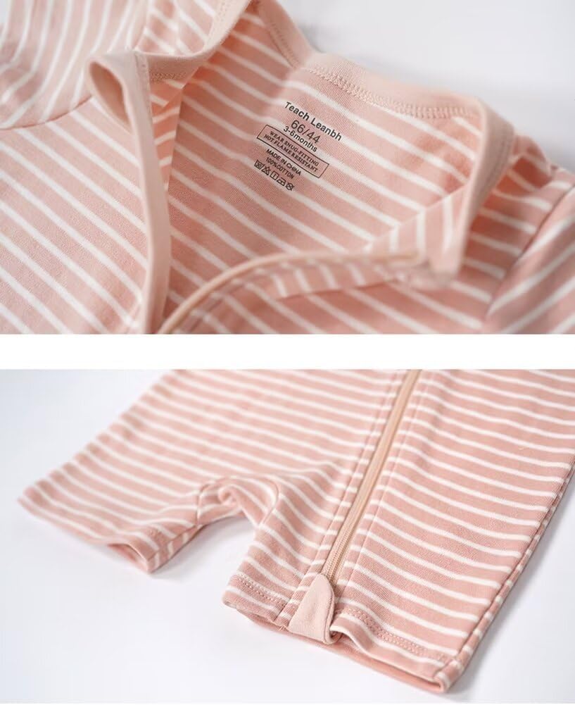 Teach Leanbh Unisex Baby 2 Pack Pajamas Cotton Short Sleeve 2 Way Zipper Stripe Soild Romper Jumpsuit Sleep and Play