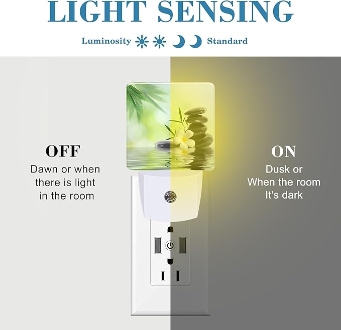Plug in Night Lights Spa Concept Zen Stones Nightlight Plug Into Wall Dusk to Dawn Sensor LED Night Light for Kid Girls Boys Women Men Room Decor, Hallway, Kitchen, Bathroom, Nursery, Stairs