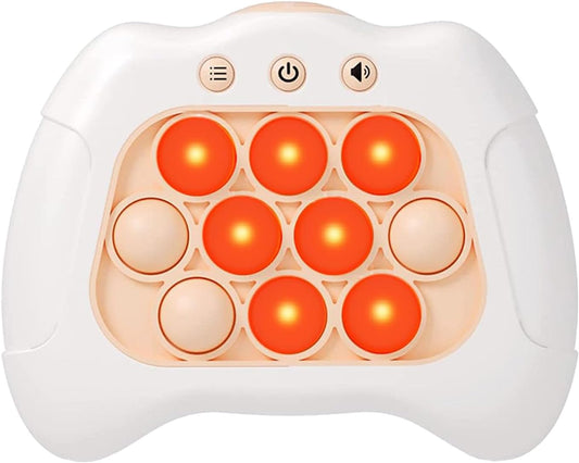 Quick Push Puzzle Game Machine Pop Fidget Light-Up Squeeze Poppet Sensory Toy Educational Push Pop Bubble Toy Stress Relief Party Favors Puzzle Game for Kids Teens Adults (White)