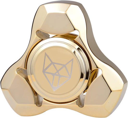 FREELOVE Metal Fidget Spinner, Stainless Steel Heavy, Long Spinning Toys, Cool Silent, Small Mini Fox Figette Spiner for Adults Men Anxiety, Quiet Bearing, Gold