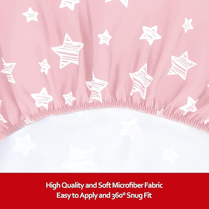 Crib Sheets for Girls 2 Pack, Fitted Crib Sheet for Standard Size Crib and Toddler Mattresses, Soft and Breathable Material, Grey & Pink