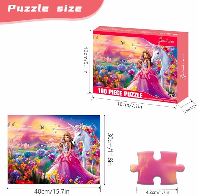 100 Piece Jigsaw Puzzle for Kids Age 4-8 Teens Gift Family Time (Princess & Unicorn)