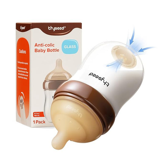 Thyseed Glass Natural Anti-Colic Baby Bottles | Newborn Breast Like Nursing Bottle for Breastfed Babies with Nipple(1-2 Months),5oz,1pack