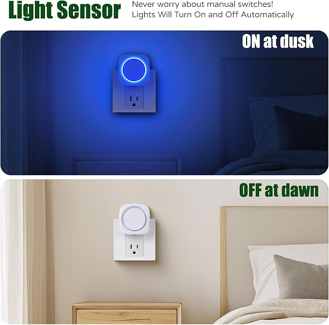 Blue Night Lights Plug in to Wall,4 Packs Dimmable Night Light with Auto Dusk to Dawn Sensor,Soft Glow Night Light for Bathroom, Bedroom,Hallway, Stairs, Kitchen,Blue
