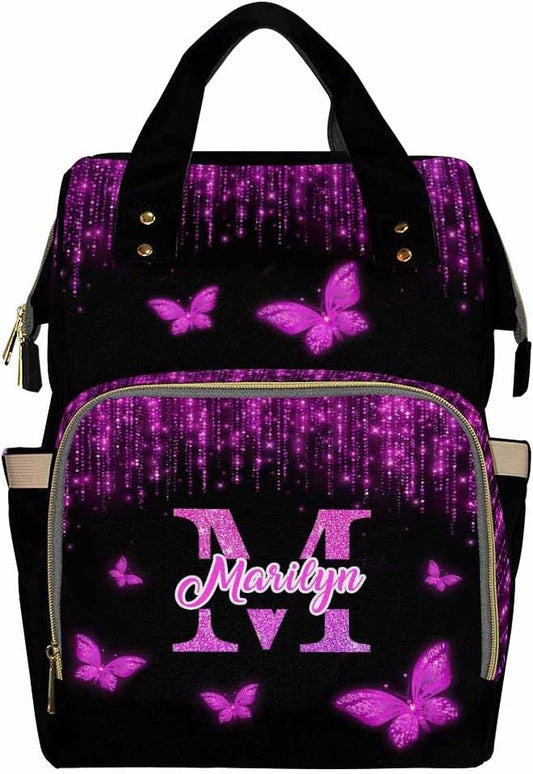 D-Story Customized Diaper Backpack - Waterproof Outdoor/Shopping Handbag, Multifunction Customized Newborn Gift - Colorful Butterfly