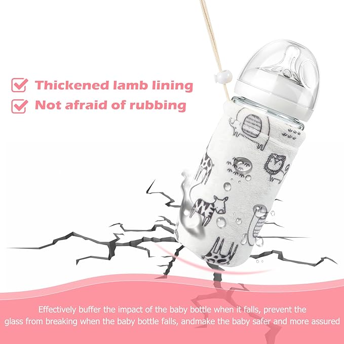 ULTNICE Baby Bottle Insulator Sleeve with String Warm Baby Bottle Cover Glass Nursing Feeder Warm Holder Pouch Infant
