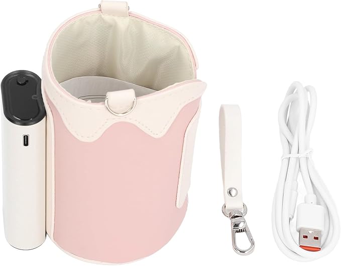 ANGGREK Milk Warmer Cover, Portable Bottle Warmer Digital Display 21 Gears Temp Adjustable Rechargeable for Home (Pink)