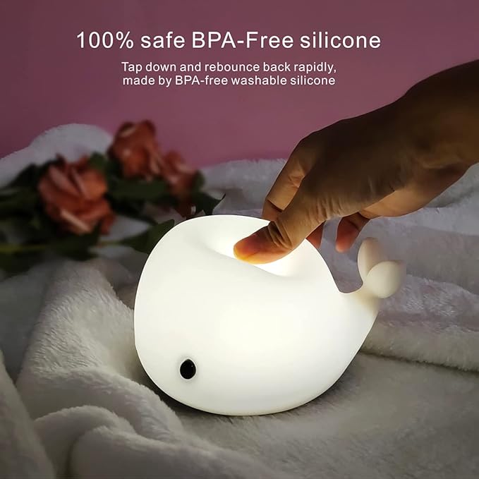 Night Light for Kids, Cute Silicone Nursery Dolphin Lamp for Baby and Toddler, Animal NightLight for Bedroom, Squishy Night Lamp for Kids Room (Dolphin)