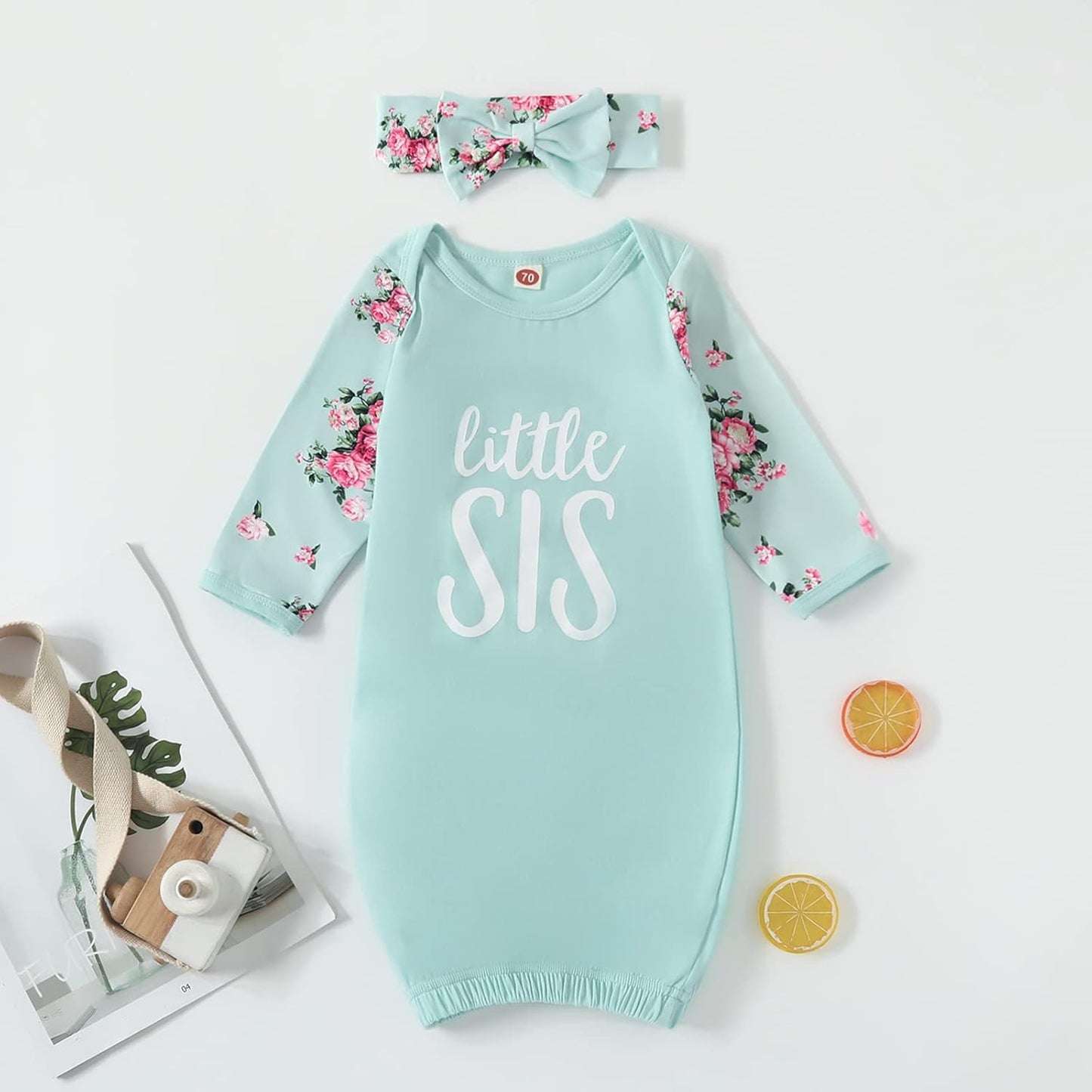 AMAWMW Newborn Baby Girl Little Sister Sleeper Gown Stripe Long Sleeve Nightgown Pajamas Gifts Stuff Essential Outfit