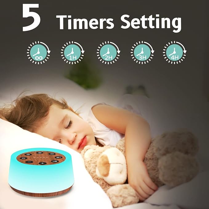 ColorsNoise Sound Machine and White Noise Machine with 30 Soothing Sounds with 12 Colors Baby Night Light with Memory Function (T-Wood)