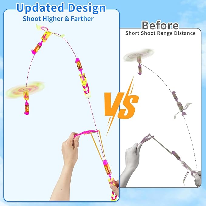 Slingshots Rocket Launcher for Kids, Finger Rocket Flying Copter with Led Lights- Flying Rockets Toys Summer Activities Camping Games Party Favor Gifts for Boys Girls Age 3+ (12 Pack)