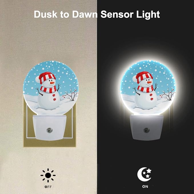 EKOBLA Blue Snowman LED Night Light Winter Red Bird White Snowflakes Snowman with Scarf Hat Dusk to Dawn Plug-in Nightlights Auto Sensor for Home Indoor Bathroom Hallway Kitchen