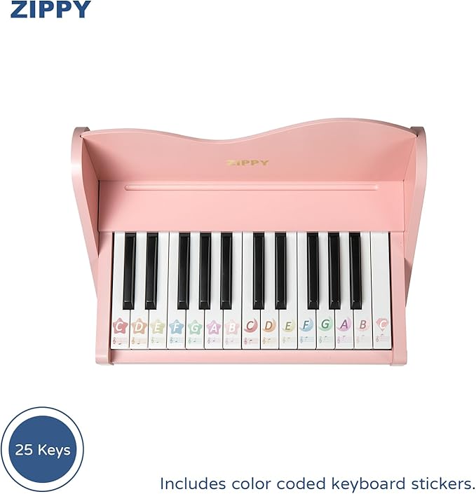 ZIPPY Kids Piano Keyboard, 25 Keys Digital Piano for Kids, Volume Adjustable, Mini Music Educational Instrument Toy, Wood Toy for Toddlers Girls Boys (Pink)