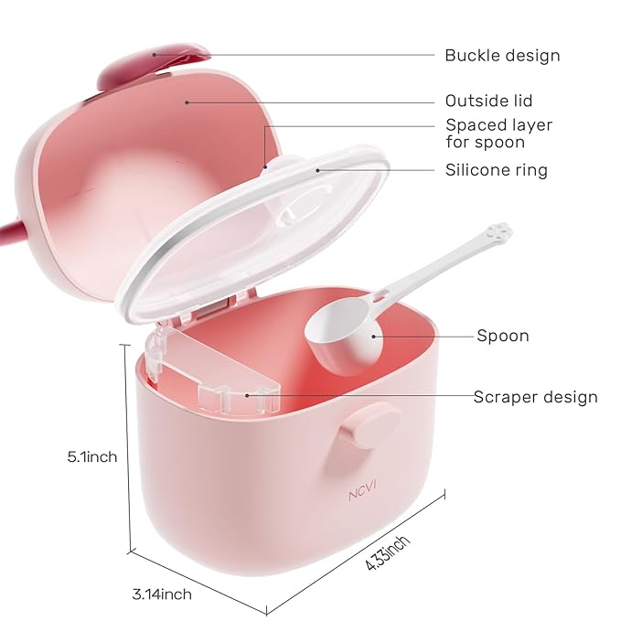 NCVI Baby Formula Dispenser On The Go, Formula Container To Go, Formula Holder for Travel, Outdoor Picnic with Baby Infant, Portable Container for Milk Powder, Snacks, Candy, Fruits (Pink)