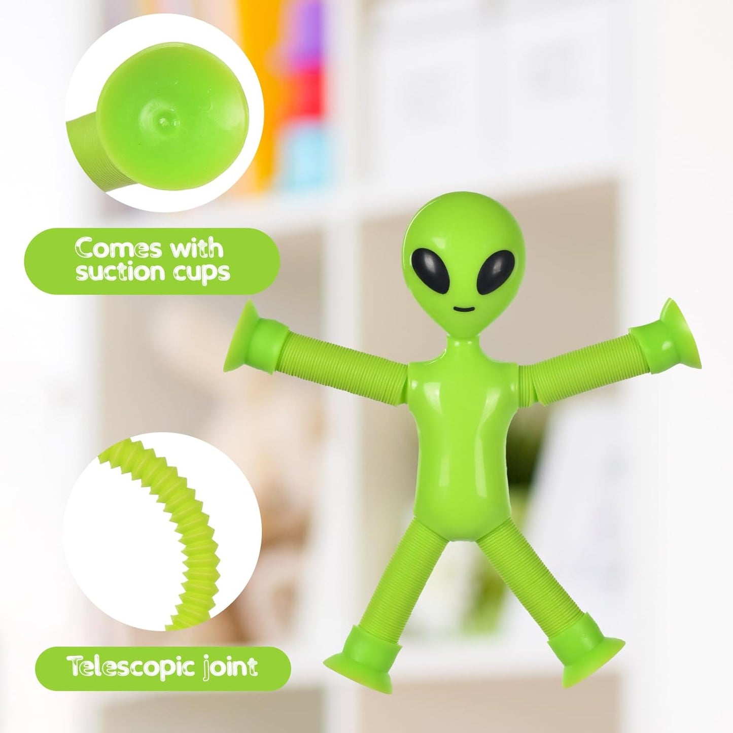 Telescopic Suction Cup Alien Toy, 4 Pieces Novel Kids Suction Cup Toys, Funny Fidget Toys, Pop Tubes Sensory Toys for Kids, Decompress Educational Sensory Toys for Kids & Adult